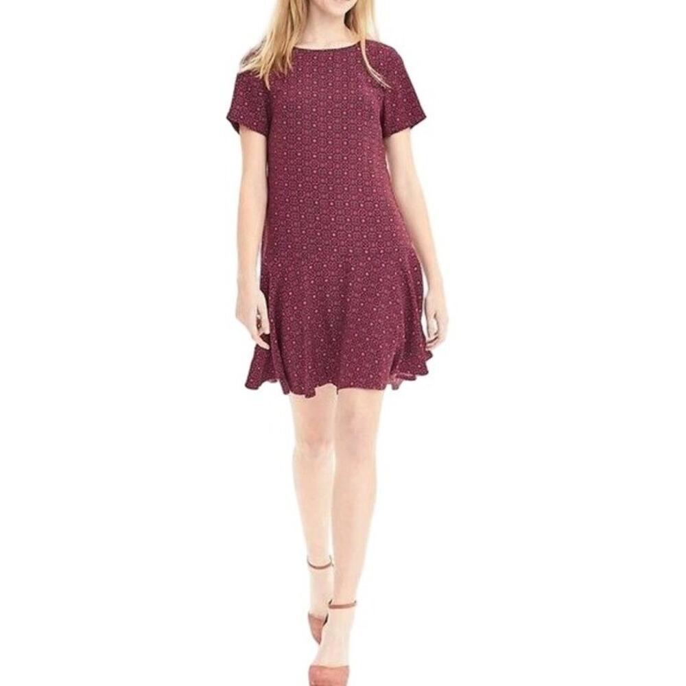 Banana Republic Burgundy Geometric Medallion Drop Waist Flounce Short Dress Sz 4